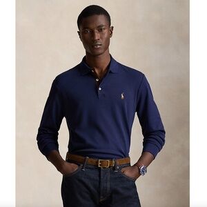 Polo Ralph Lauren Classic Fit Soft Cotton Long Sleeved Polo Shirt, Navy, Large